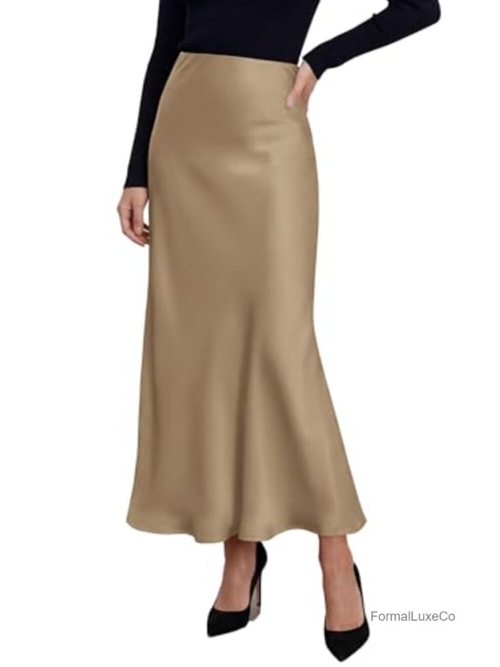 Silk Satin Maxi Skirt Elastic High Waisted Mermaid A-Line Fall